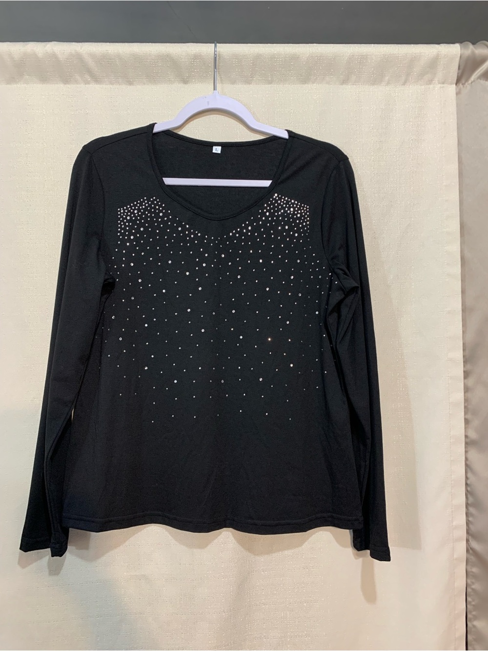 Women's Black Long-Sleeve Studded Tee a1/25
